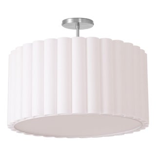 Scallop Semi-Flush Mount, Modern Design With Satin Nickel Steel & Drum White Linen Shade, 19" Dimmable Fixture For Sale