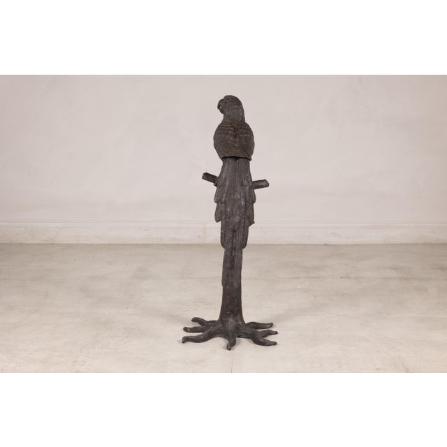Vintage Bronze Parrot Sculpture on Branch Form Stand For Sale - Image 11 of 12