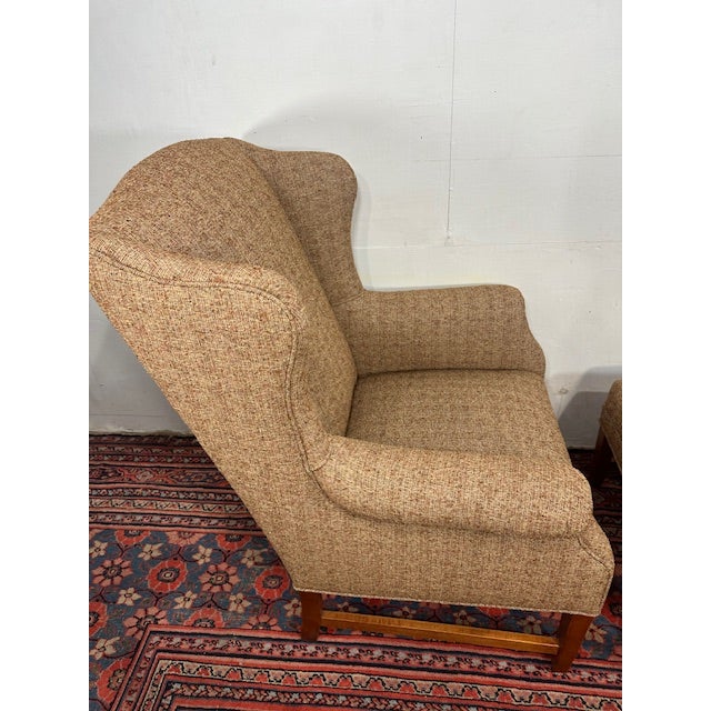 Vintage Transitional Wing Chair With Ottoman Upholstered in an Attractive Woven Fabric For Sale - Image 9 of 9