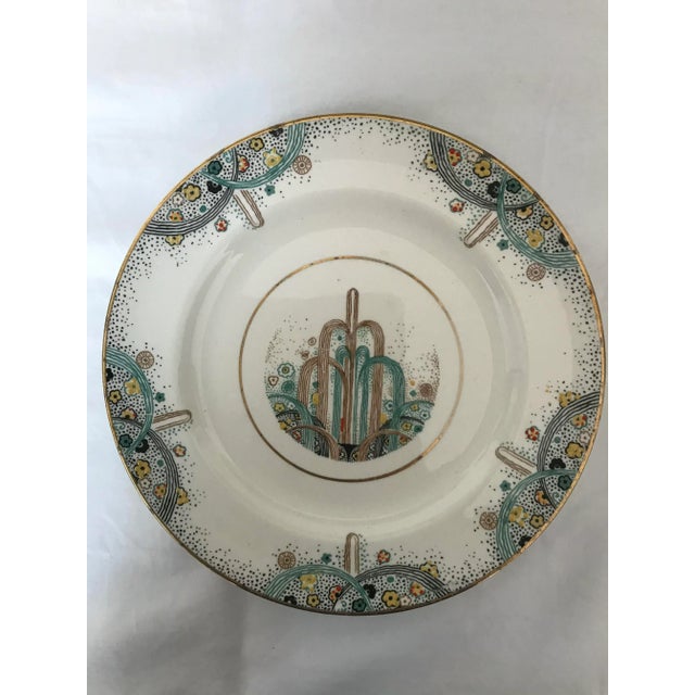 Johnson Brothers Antique Johnson Bros. Art Deco Les Fontaines Paris Exposition 1925 Hand Painted Luncheon Plates, Set of 2 For Sale - Image 4 of 10
