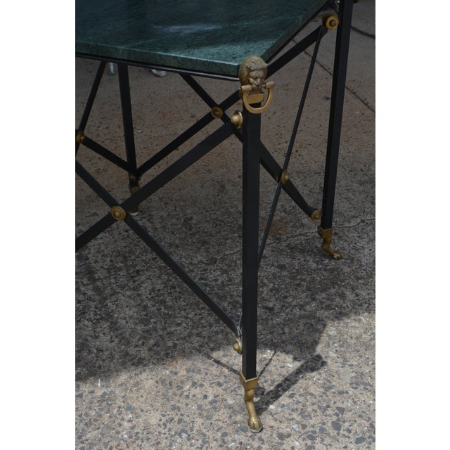 1970s Neoclassical Green Marble Top / Brass Lions / Paw Feet Metal Coffee Table & End Table Set For Sale - Image 18 of 18