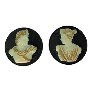 1960's Neoclassical Grecian Bust Chalkware Plaques- a Pair For Sale