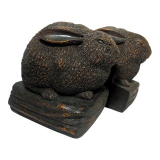 Vintage Rustic Man Cave Rabbit Bookends- Set of 2 For Sale
