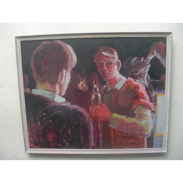 Mid 20th Century Modern Expressionist Figurative Bar Scene Painting by Robert Kalthoff For Sale In Los Angeles - Image 6 of 13
