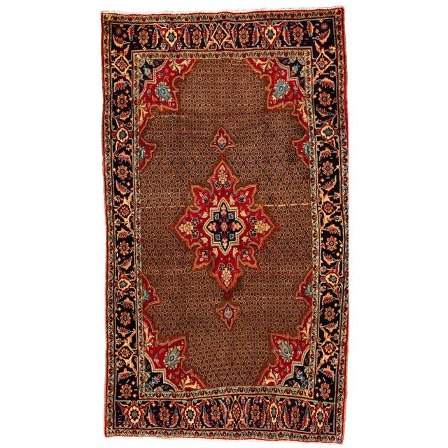Brown Mid 20th Century Vintage Persian Handmade Brown Floral Wool Rug For Sale - Image 8 of 8