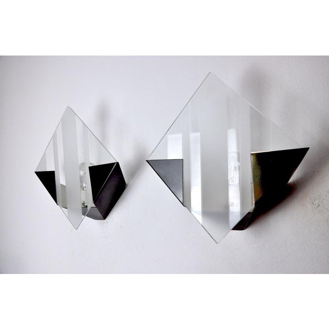 Hollywood Regency Rombo Sconces attributed to Miguel Milá, Spain, 1980s, Set of 2 For Sale - Image 3 of 8