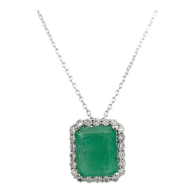 Natural Emerald Diamond Necklace 18" 14k White Gold 2.64 TCW Certified For Sale