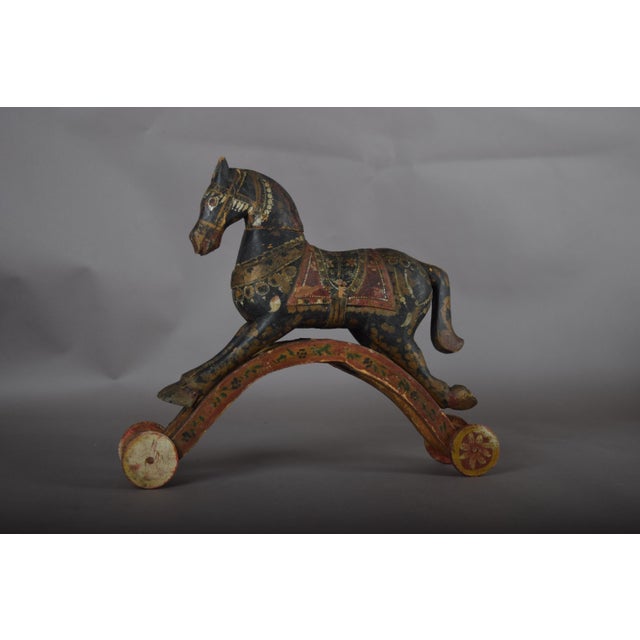 Indian Artist, Horse on Wheels, 19th Century, Hand-Carved and Painted Wood For Sale - Image 4 of 12