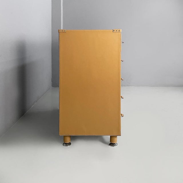 Postmodern Italian Postmodern Chest of Drawers in Beige Leather, 2000s For Sale - Image 3 of 18