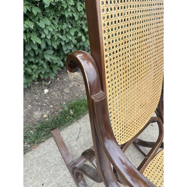 Vintage Mid Century Modern Oak Cane Bentwood Rocking Chair Rocker Thonet Style For Sale In Orlando - Image 6 of 6