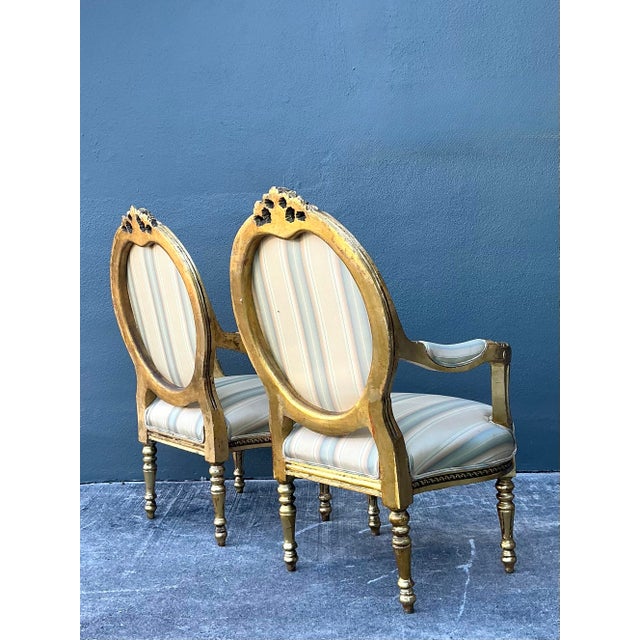 Mid 20th Century Vintage Gilt Medallion Fauteuil Chairs - A Pair For Sale - Image 5 of 12