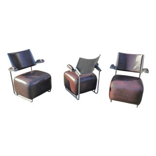 Oscar Armchairs in Brown Leather by Harri Korhonen for Inno Interior Oy, 1980s, Set of 3 For Sale