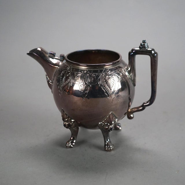 English 2 Piece Antique Silver Plated Clawfoot Tea Set, Circa 1890 For Sale - Image 3 of 4