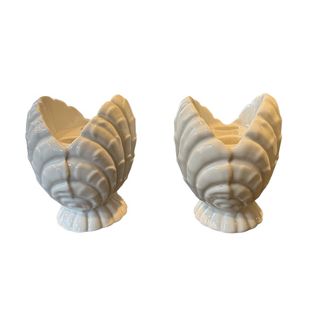Mid 20th Century Mid-Century Palm Beach-Style White Abingdon Clam Shell Candlestick Holders For Sale - Image 5 of 10