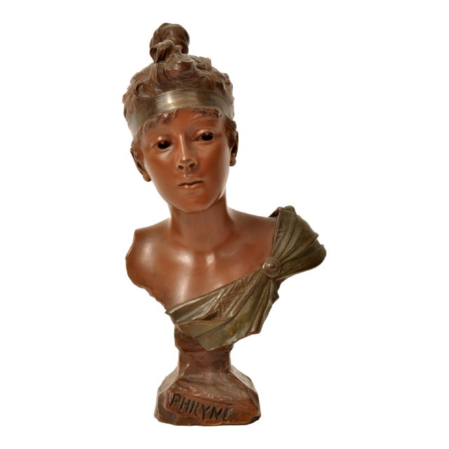 Emmanuel Villanis Antique French Art Nouveau Bronze Female Bust "Phryne" Emanuel Villanis, Circa 1900 For Sale