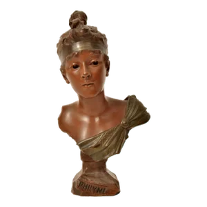 Emmanuel Villanis Antique French Art Nouveau Bronze Female Bust "Phryne" Emanuel Villanis, Circa 1900