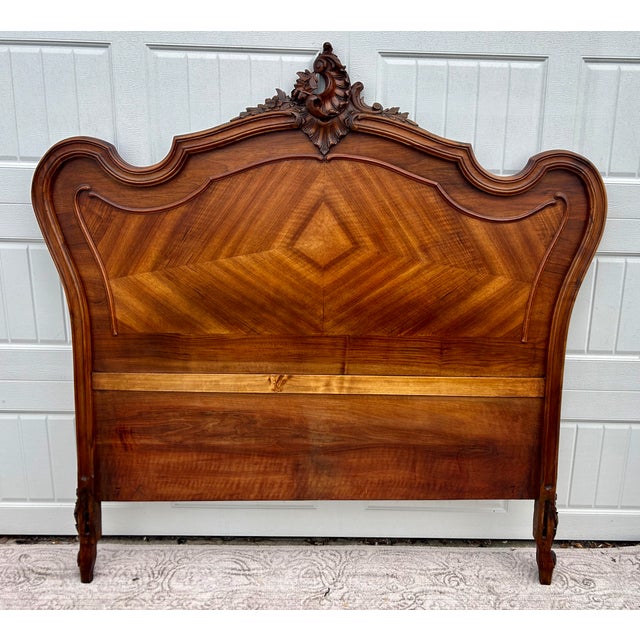 Antique French Carved & Shaped Walnut Full Size Headboard For Sale - Image 12 of 14