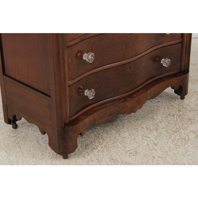 Antique Empire Burl Walnut Marble Top Dresser W. Mirror For Sale - Image 11 of 18
