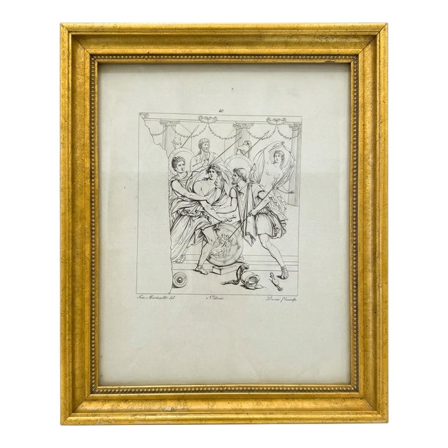 19th Century Gilt Framed Neoclassical Figure Sketch Artwork Reproduction Print For Sale