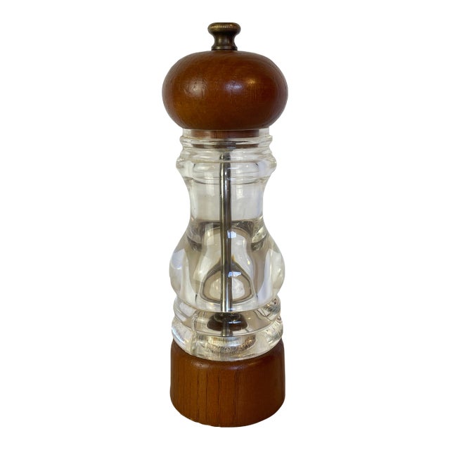 Vintage Peugeot Lucite & Teak Wood Pepper Mill, Mid-Century Modern For Sale