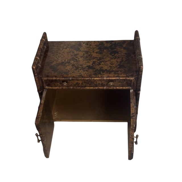 Black Vintage Chinoiserie Faux Bamboo Gold Tortoise Side Cabinet With Drawer For Sale - Image 8 of 12