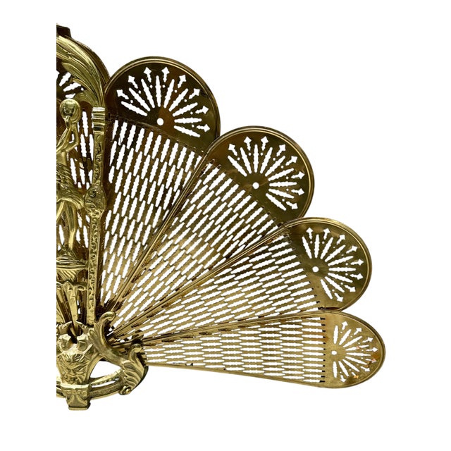 Early 20th Century Vintage Art Deco Figural Brass Peacock Folding Fireplace Screen, Circa 1925. For Sale - Image 5 of 9