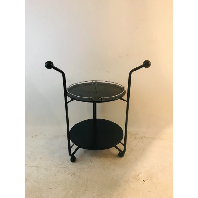 1990s Postmodern Black Bar Cart with Chrome Tri-Wheel For Sale - Image 9 of 12