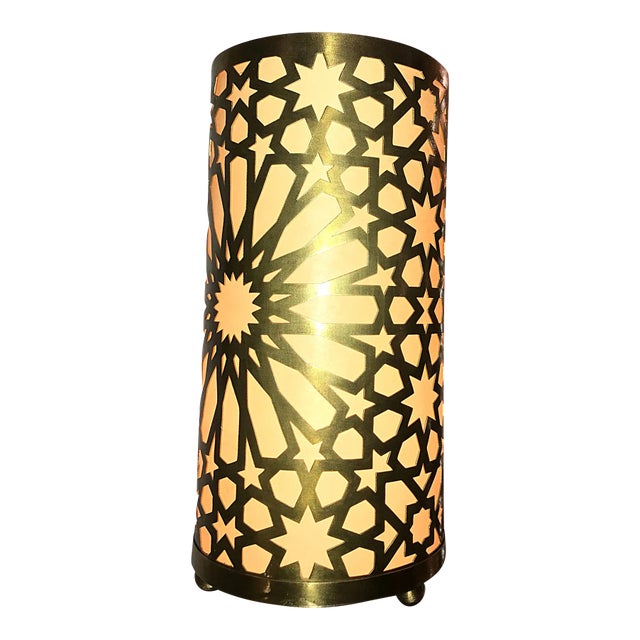 Contemporary Moroccan-Inspired Brass Floor Lamp With White Plastic Panel For Sale