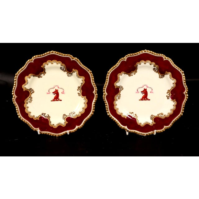 Ceramic Flight, Barr & Barr Worcester Armorial Porcelain Claret-Ground Dessert Plates- A Set of Twelve For Sale - Image 7 of 13