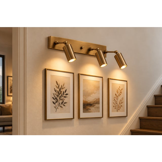 Add a refined architectural touch to your bathroom, dressing area, or interior wall with this handcrafted brass 3-light...