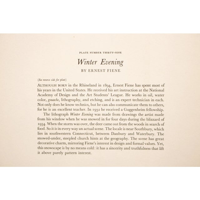 Gray 1939 After Ernest Fiene "Winter Evening", First Edition Period Offset Lithograph For Sale - Image 8 of 9