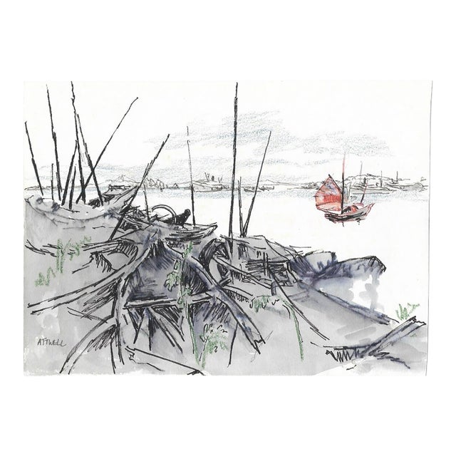 Ivy Attwell Harbor Scene and Tangs Department Store Double Sided Painting For Sale