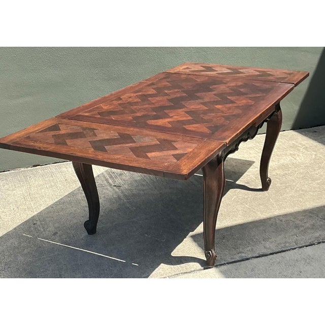 Brown Vintage Herringbone Extendable Dining Table For Sale - Image 8 of 18