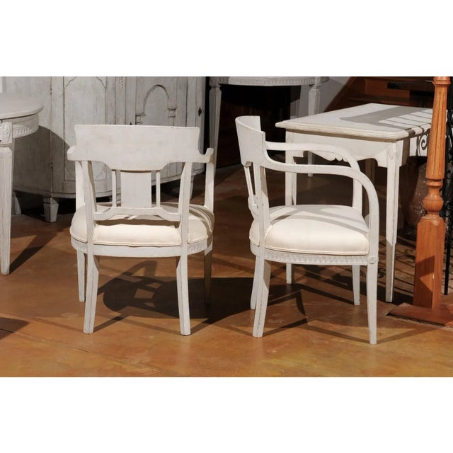White 1870s Swedish Painted Wood Neoclassical Style Upholstered Armchairs - a Pair For Sale - Image 8 of 11