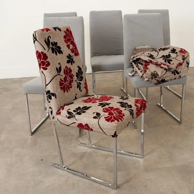 Contemporary Modern Chrome Sled-Leg Base Dining Chairs - Set of 6 For Sale - Image 3 of 12