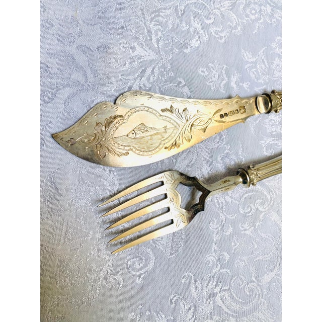 1878 Silverplated Hand Etched Fish Carving Set by Ainsworth Taylor Birmingham Uk- 2 Pieces For Sale - Image 6 of 12