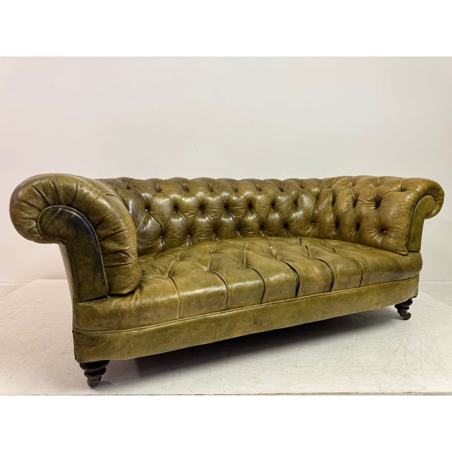 Antique Chesterfield Sofa in Patinated Leather, 1890s For Sale - Image 10 of 16
