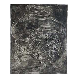 Mid 20th Century Abstract Black and White Block Print For Sale