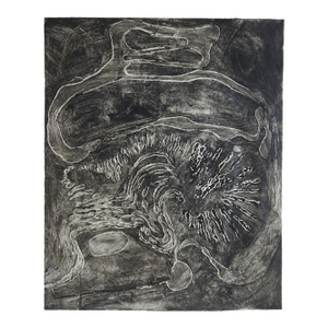Mid 20th Century Abstract Black and White Block Print