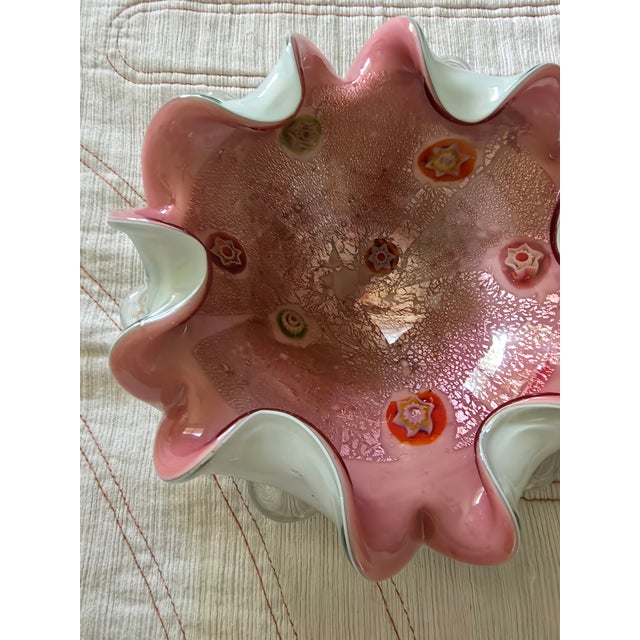 Modern Vintage Murano Millefiori Hand Blown Art Glass Ruffled Bowl by Fratelli Toso For Sale - Image 3 of 8