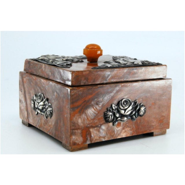 Wooden Jewelry Box with Silver Applications on Lid For Sale - Image 10 of 11