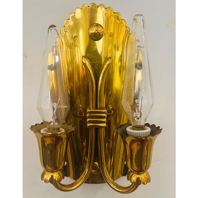 1960s Pair of 1960s Golden Brass Regency Italian Mid Century Wall Lamps For Sale - Image 5 of 11