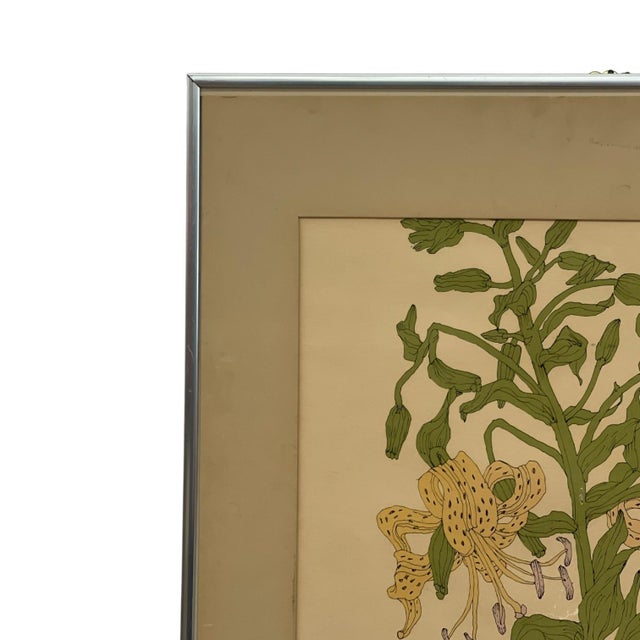 Illustration Vintage Botanical Tiger Lily Illustration by Wendy Wheeler, Signed, Framed Floral Art. For Sale - Image 3 of 10