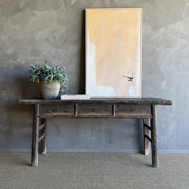 Vintage Painted Elm Wood Console Table With Drawers For Sale - Image 4 of 14