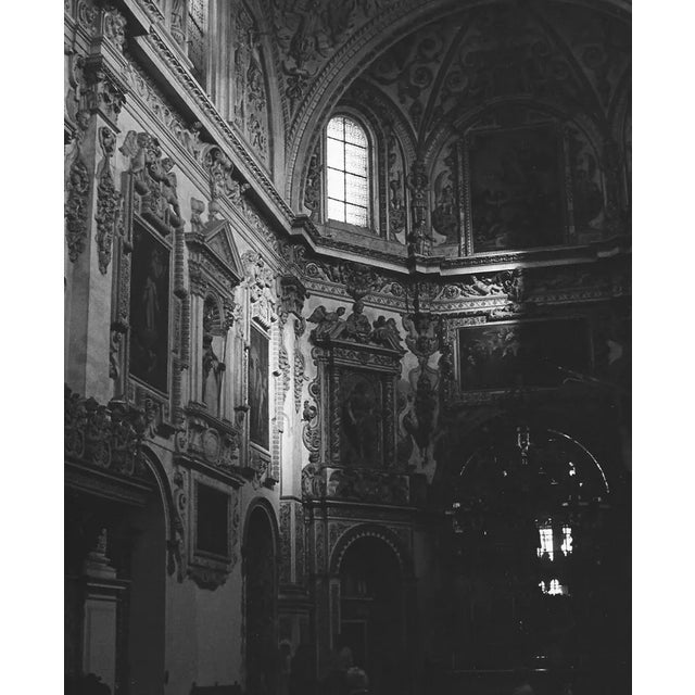 1976 black and white photograph by Los Angeles, California based photographer Don Ware of the interior of a Spanish...