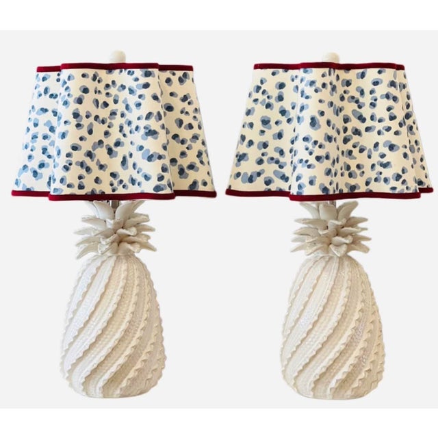 Coastal Tall Palm Beach Style Pineapple Lamps Scalloped Shades - a Pair For Sale - Image 3 of 11
