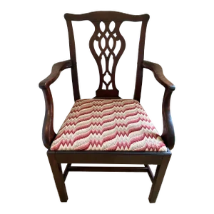 Mid 20th Century Chippendale Mahogany Armchair With Bargello Needlepoint Upholstered Seat