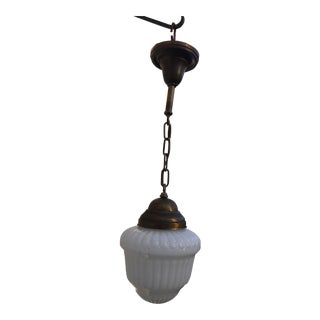 Vintage Art Deco Brass Hanging Fixture With Shade For Sale