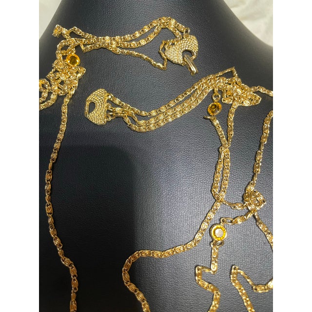 Mid-Century Modern MCM Jewelry by Goldette Signature Style Victorian Revival Multi-Strand Necklace With Enormous Amber Crystal Fob Pendant For Sale - Image 3 of 12