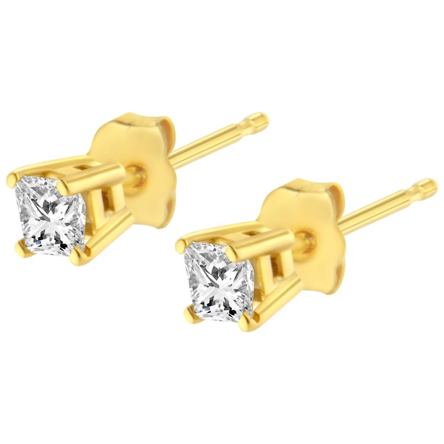 14K Yellow Gold 3/8 Cttw Princess-Cut Square Near Colorless Diamond Classic 4-Prong Solitaire Stud Earrings (J-K Color, SI1-SI2 Clarity) For Sale - Image 4 of 6
